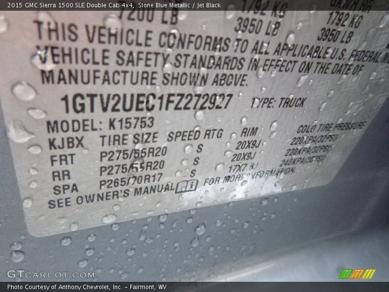 Stone Blue Metallic / Jet Black 2015 GMC Sierra 1500 SLE Double Cab 4x4