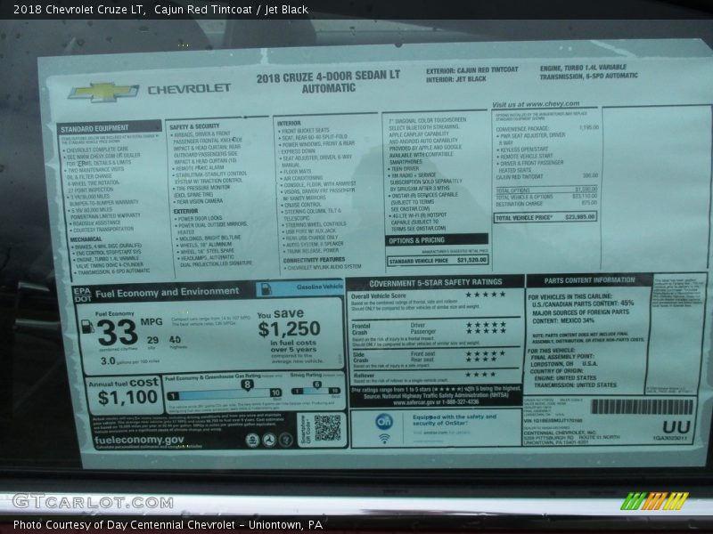 Cajun Red Tintcoat / Jet Black 2018 Chevrolet Cruze LT