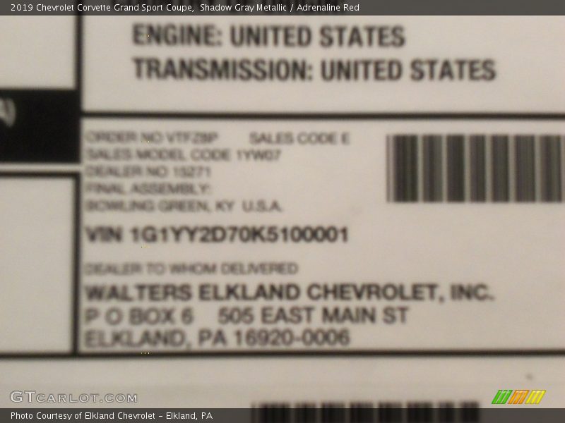 Shadow Gray Metallic / Adrenaline Red 2019 Chevrolet Corvette Grand Sport Coupe