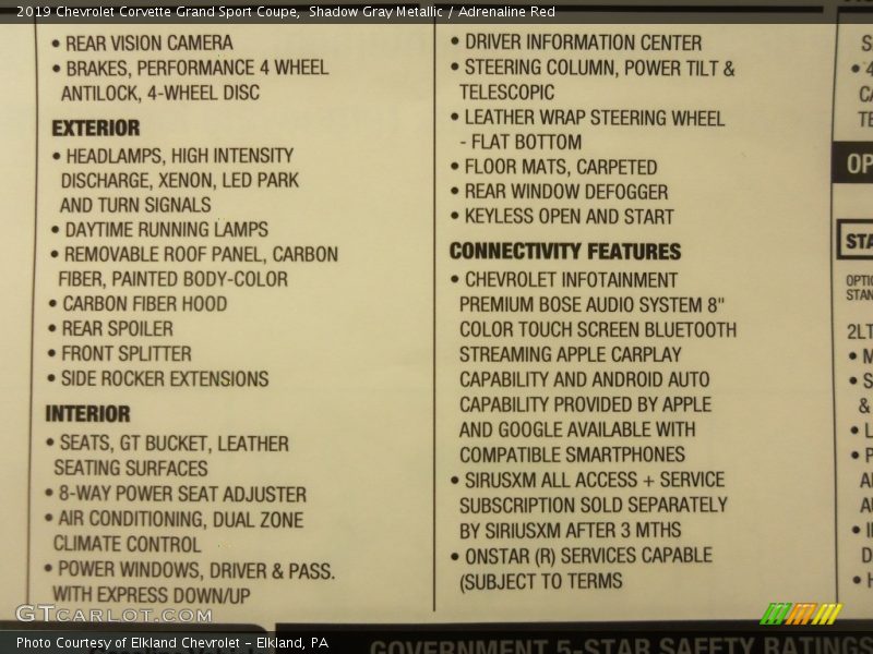  2019 Corvette Grand Sport Coupe Window Sticker