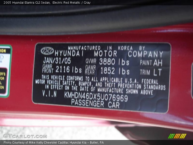 Electric Red Metallic / Gray 2005 Hyundai Elantra GLS Sedan