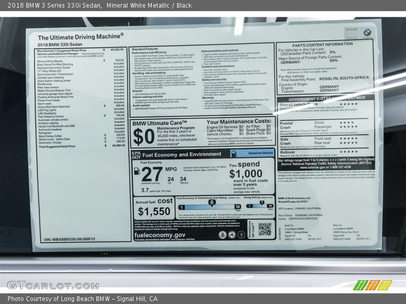 Mineral White Metallic / Black 2018 BMW 3 Series 330i Sedan