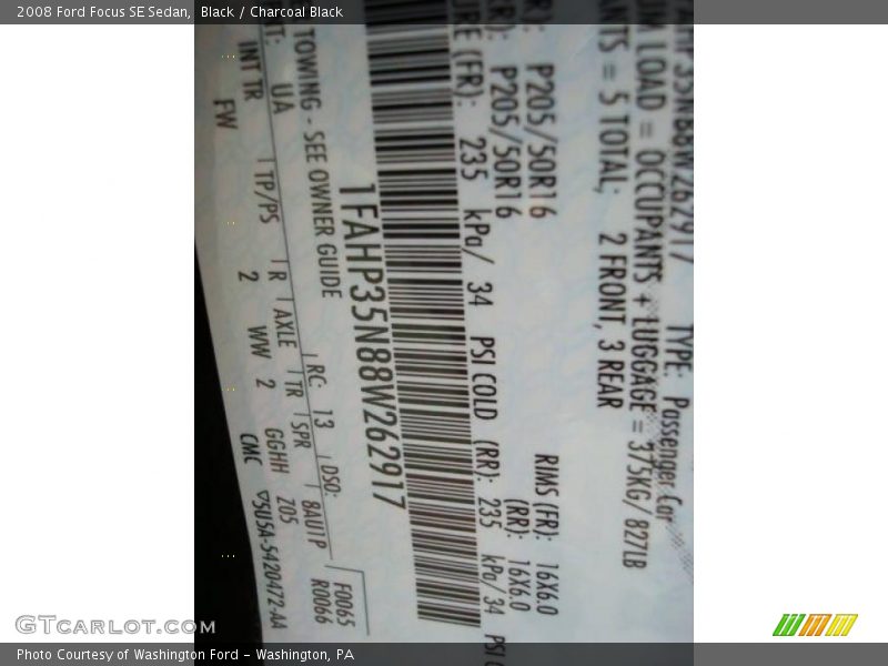 Black / Charcoal Black 2008 Ford Focus SE Sedan