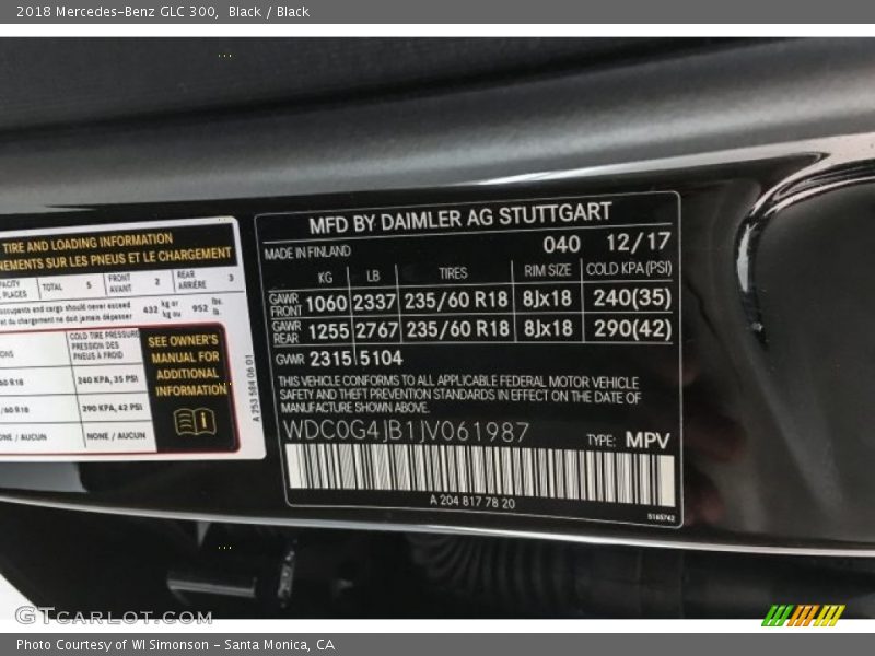 Black / Black 2018 Mercedes-Benz GLC 300