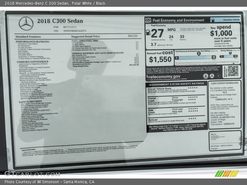 Polar White / Black 2018 Mercedes-Benz C 300 Sedan