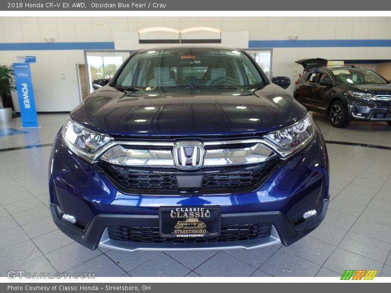 Obsidian Blue Pearl / Gray 2018 Honda CR-V EX AWD
