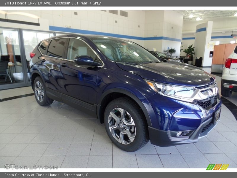 Obsidian Blue Pearl / Gray 2018 Honda CR-V EX AWD