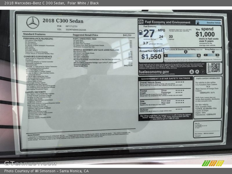 Polar White / Black 2018 Mercedes-Benz C 300 Sedan