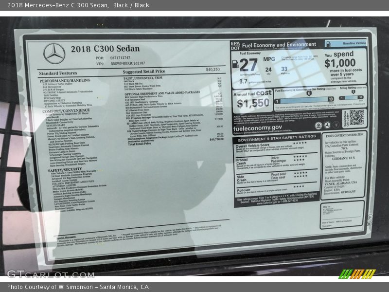 Black / Black 2018 Mercedes-Benz C 300 Sedan