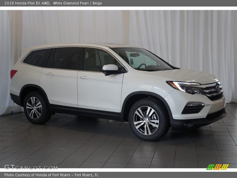 White Diamond Pearl / Beige 2018 Honda Pilot EX AWD