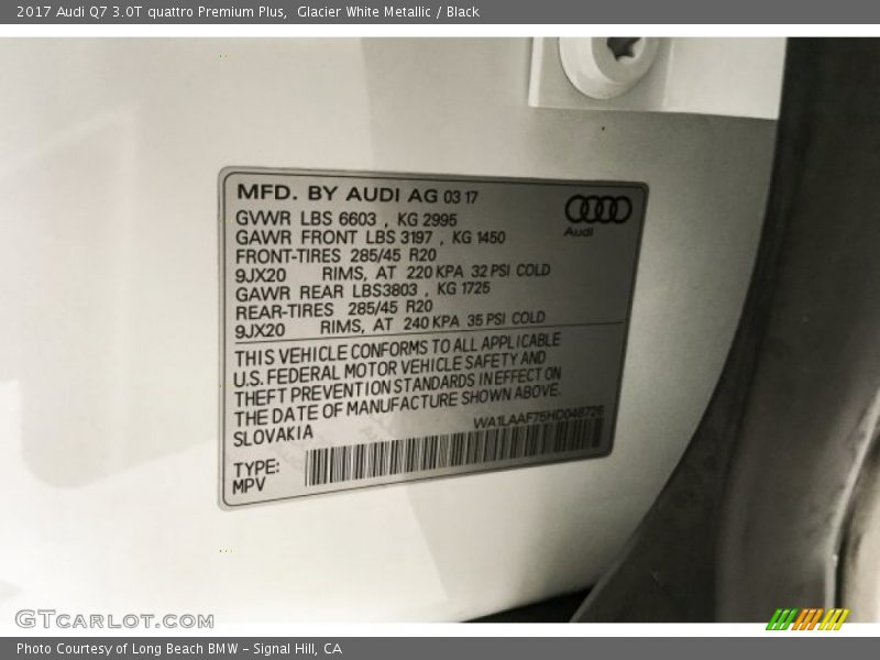 Glacier White Metallic / Black 2017 Audi Q7 3.0T quattro Premium Plus