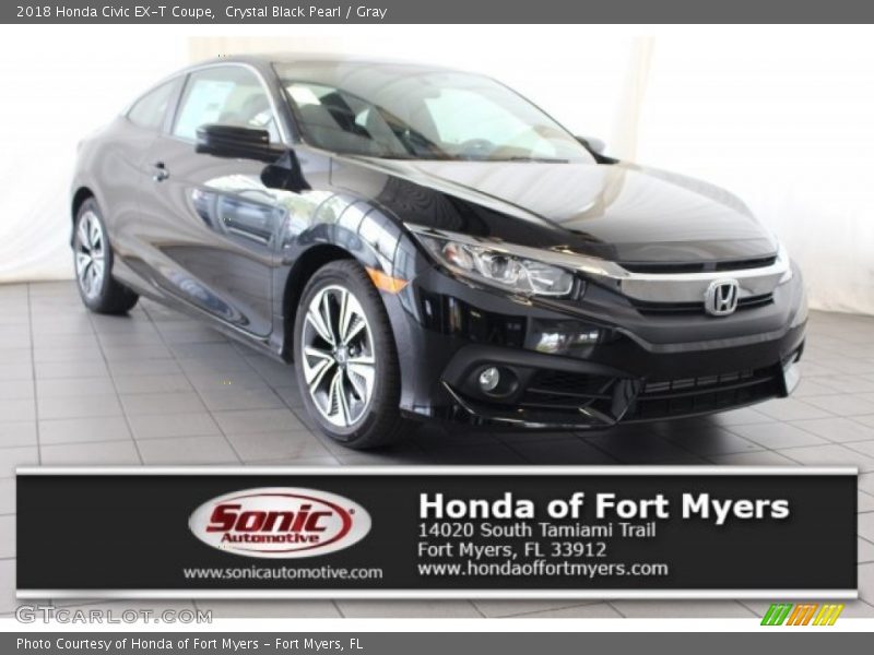 Crystal Black Pearl / Gray 2018 Honda Civic EX-T Coupe