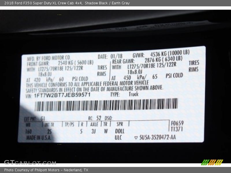 Shadow Black / Earth Gray 2018 Ford F350 Super Duty XL Crew Cab 4x4
