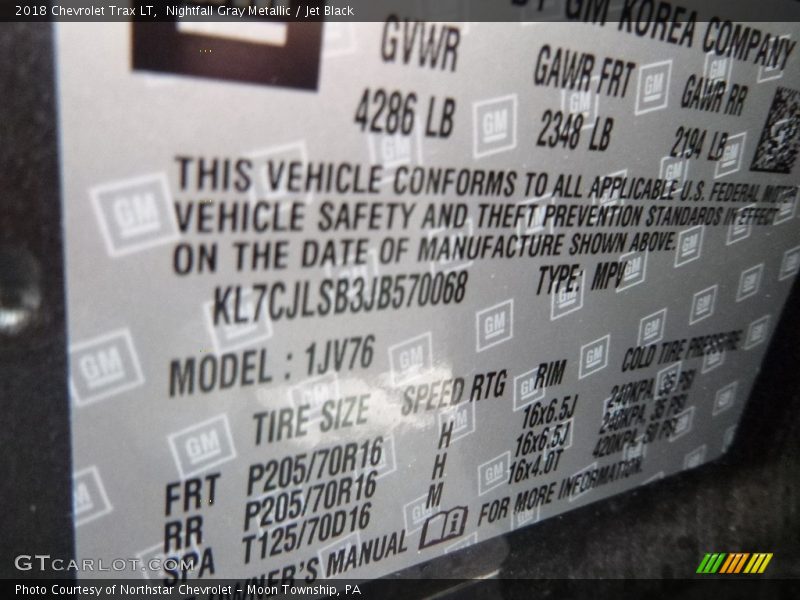 Nightfall Gray Metallic / Jet Black 2018 Chevrolet Trax LT