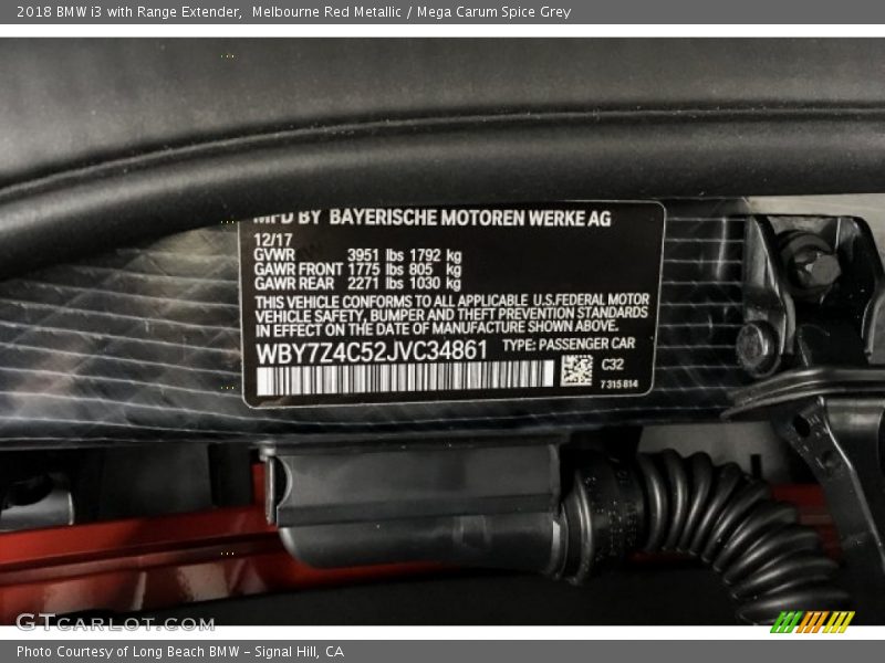2018 i3 with Range Extender Melbourne Red Metallic Color Code C32