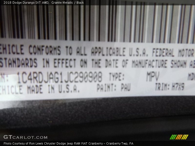Granite Metallic / Black 2018 Dodge Durango SXT AWD
