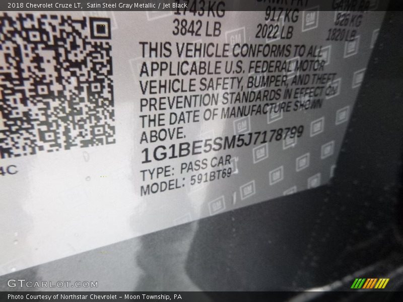 Satin Steel Gray Metallic / Jet Black 2018 Chevrolet Cruze LT