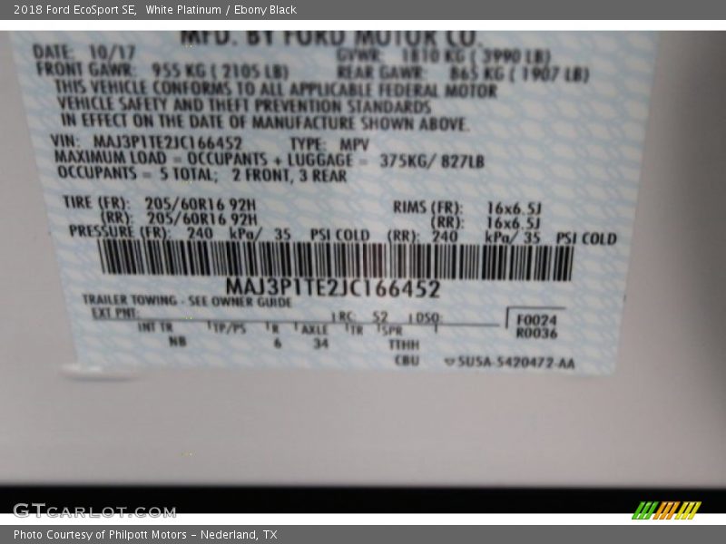 White Platinum / Ebony Black 2018 Ford EcoSport SE