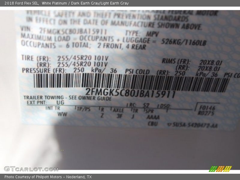 White Platinum / Dark Earth Gray/Light Earth Gray 2018 Ford Flex SEL