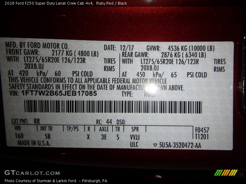 Ruby Red / Black 2018 Ford F250 Super Duty Lariat Crew Cab 4x4