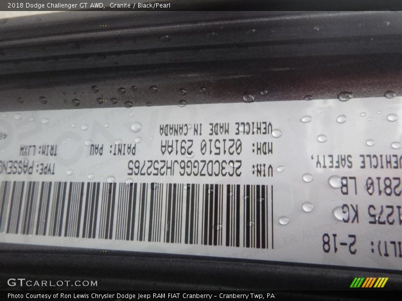 Granite / Black/Pearl 2018 Dodge Challenger GT AWD