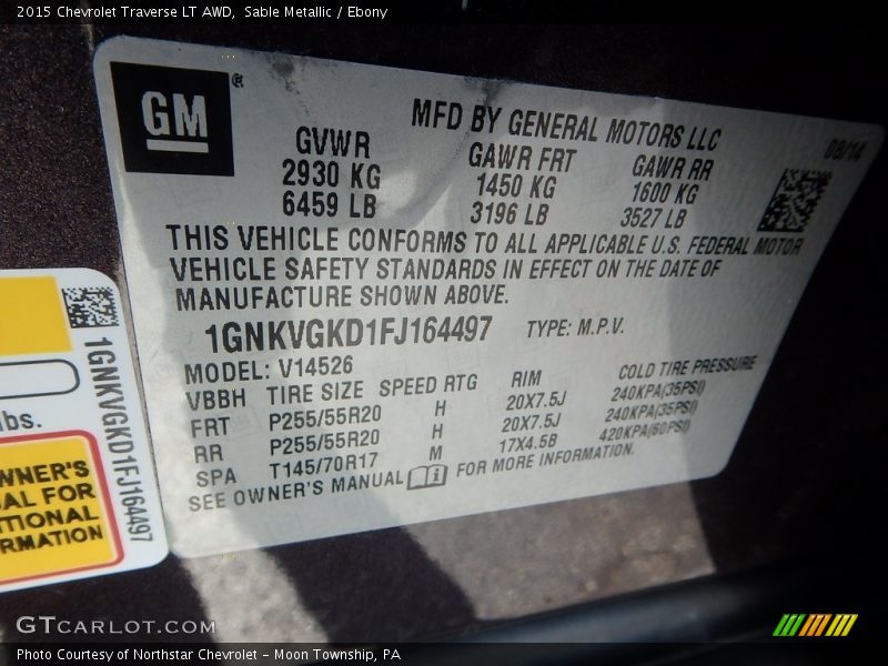 Sable Metallic / Ebony 2015 Chevrolet Traverse LT AWD