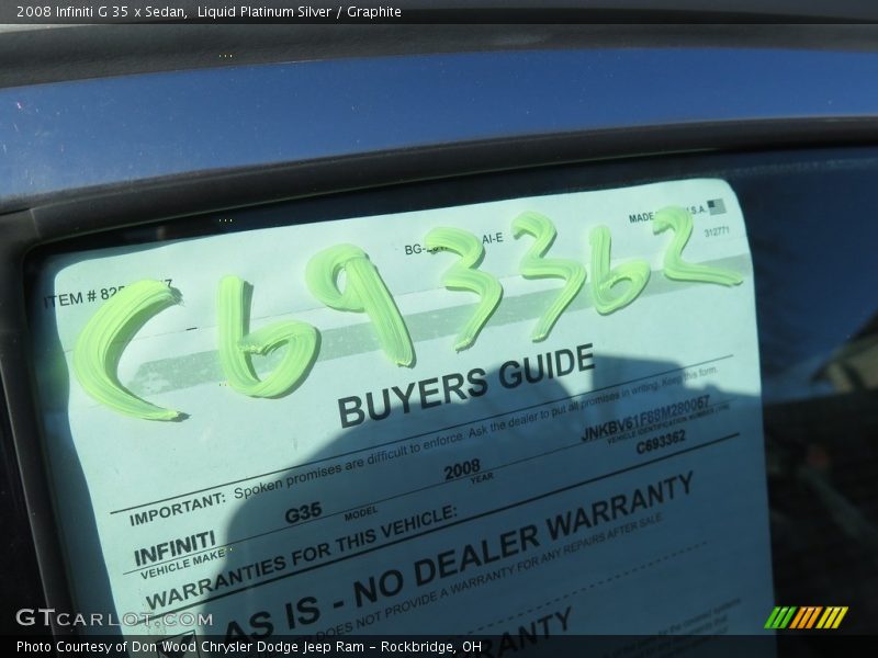 Liquid Platinum Silver / Graphite 2008 Infiniti G 35 x Sedan