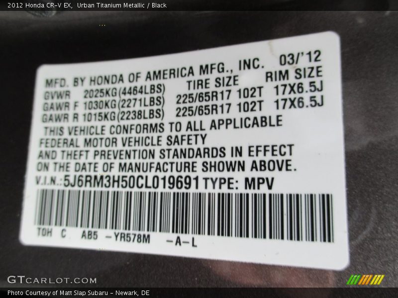 Urban Titanium Metallic / Black 2012 Honda CR-V EX