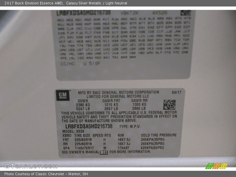 Galaxy Silver Metallic / Light Neutral 2017 Buick Envision Essence AWD