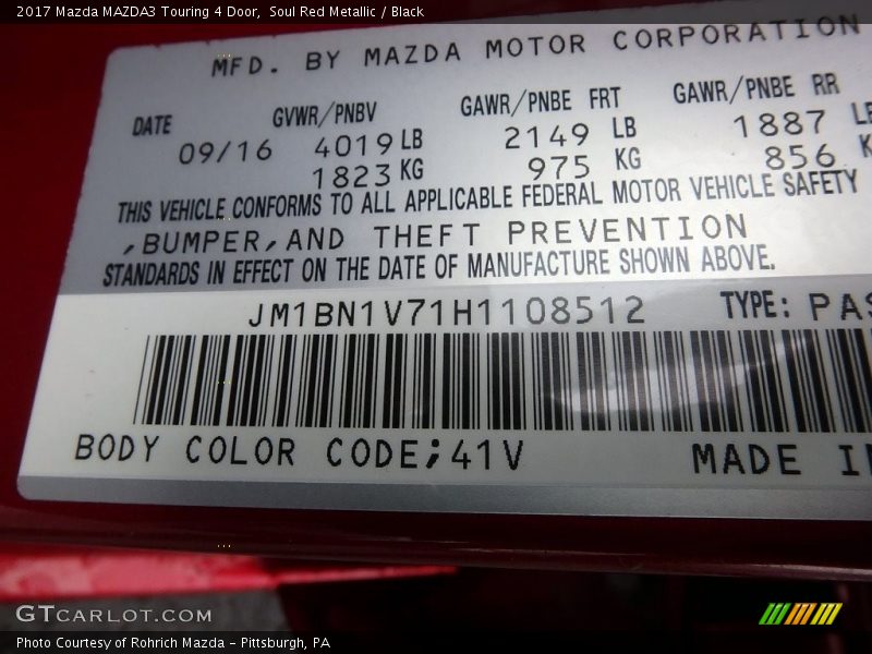 Soul Red Metallic / Black 2017 Mazda MAZDA3 Touring 4 Door
