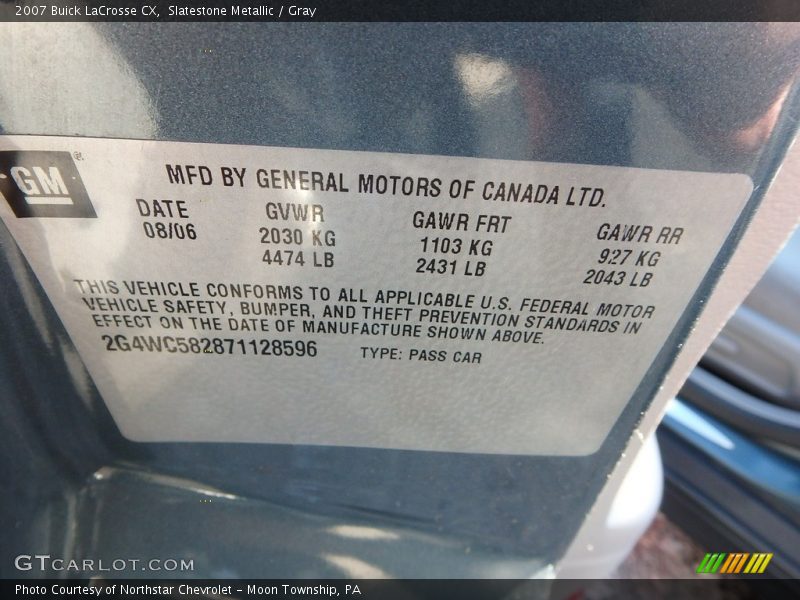 Slatestone Metallic / Gray 2007 Buick LaCrosse CX