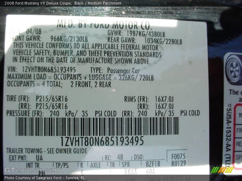 Black / Medium Parchment 2008 Ford Mustang V6 Deluxe Coupe