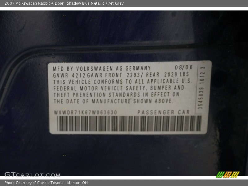 Shadow Blue Metallic / Art Grey 2007 Volkswagen Rabbit 4 Door