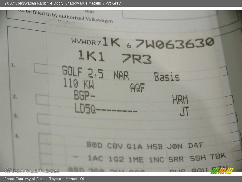 Shadow Blue Metallic / Art Grey 2007 Volkswagen Rabbit 4 Door