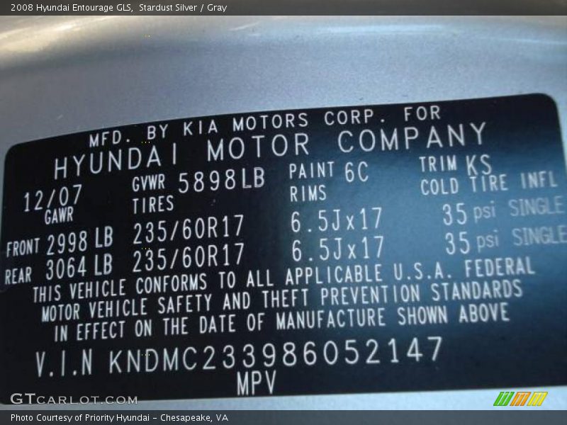 Stardust Silver / Gray 2008 Hyundai Entourage GLS
