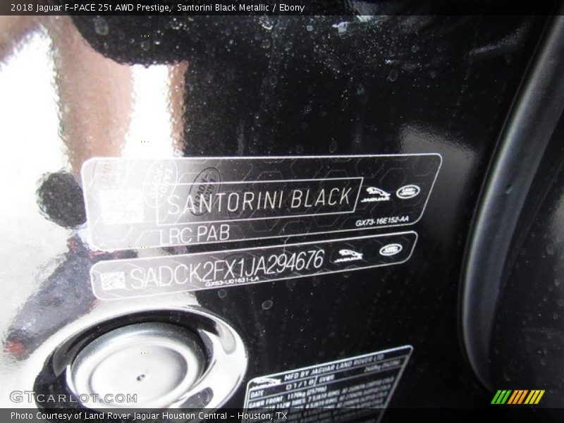 Santorini Black Metallic / Ebony 2018 Jaguar F-PACE 25t AWD Prestige