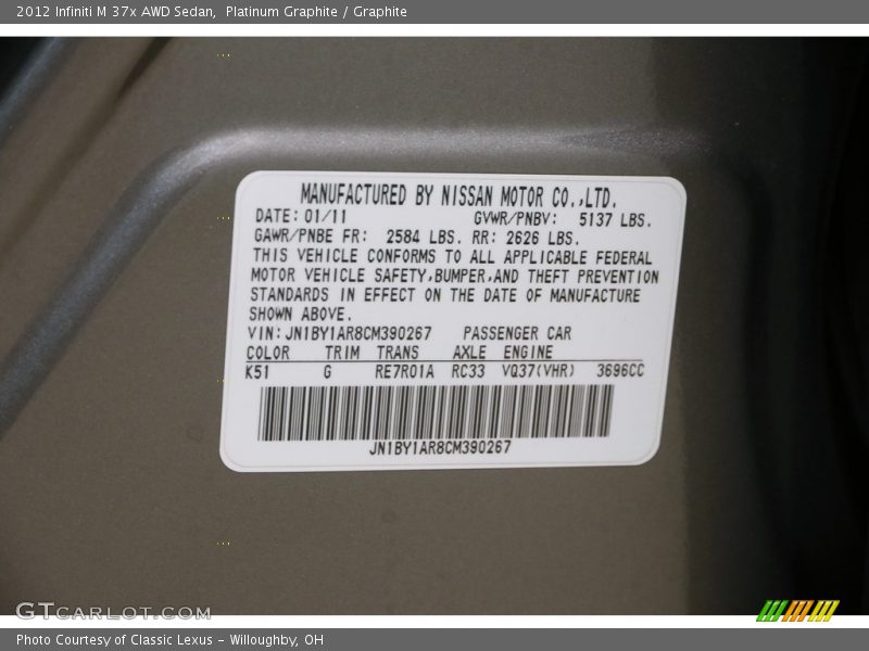 Platinum Graphite / Graphite 2012 Infiniti M 37x AWD Sedan