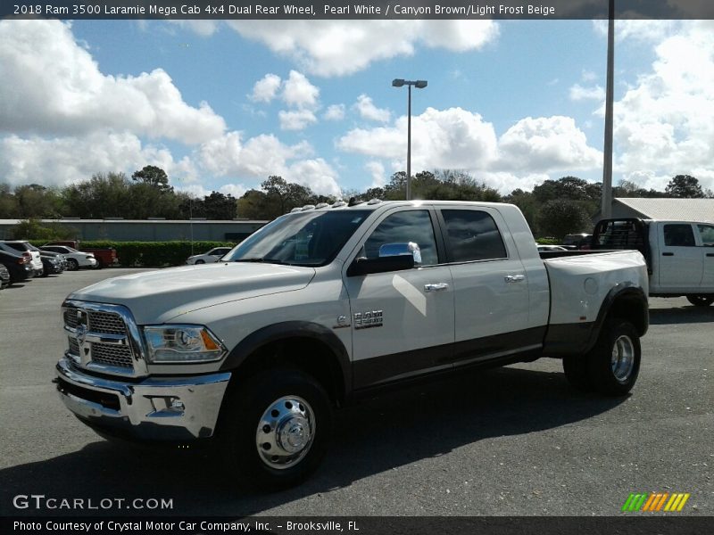 Pearl White / Canyon Brown/Light Frost Beige 2018 Ram 3500 Laramie Mega Cab 4x4 Dual Rear Wheel