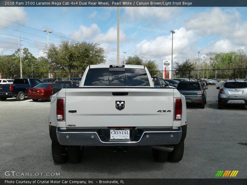 Pearl White / Canyon Brown/Light Frost Beige 2018 Ram 3500 Laramie Mega Cab 4x4 Dual Rear Wheel