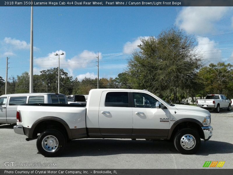 Pearl White / Canyon Brown/Light Frost Beige 2018 Ram 3500 Laramie Mega Cab 4x4 Dual Rear Wheel
