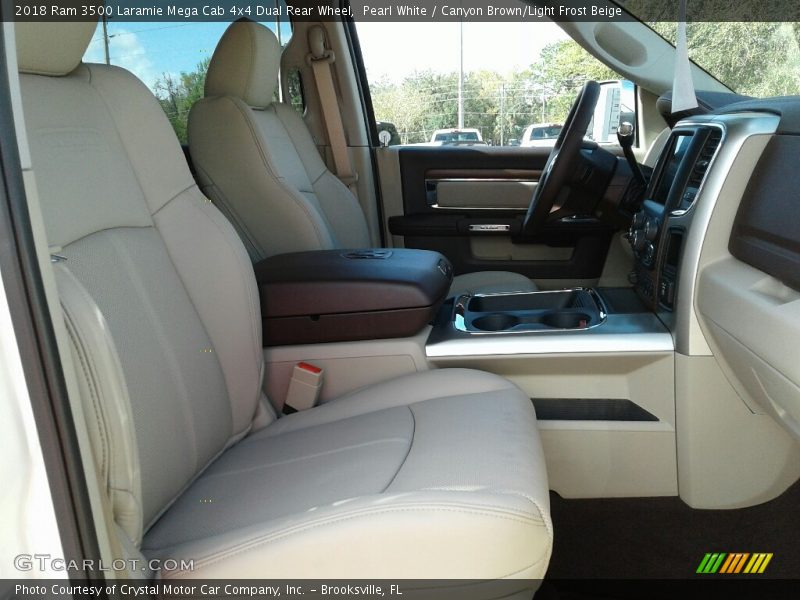 Pearl White / Canyon Brown/Light Frost Beige 2018 Ram 3500 Laramie Mega Cab 4x4 Dual Rear Wheel