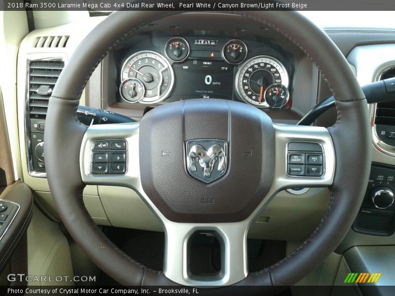 Pearl White / Canyon Brown/Light Frost Beige 2018 Ram 3500 Laramie Mega Cab 4x4 Dual Rear Wheel