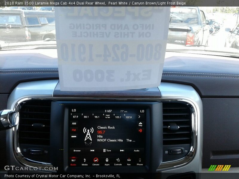 Pearl White / Canyon Brown/Light Frost Beige 2018 Ram 3500 Laramie Mega Cab 4x4 Dual Rear Wheel