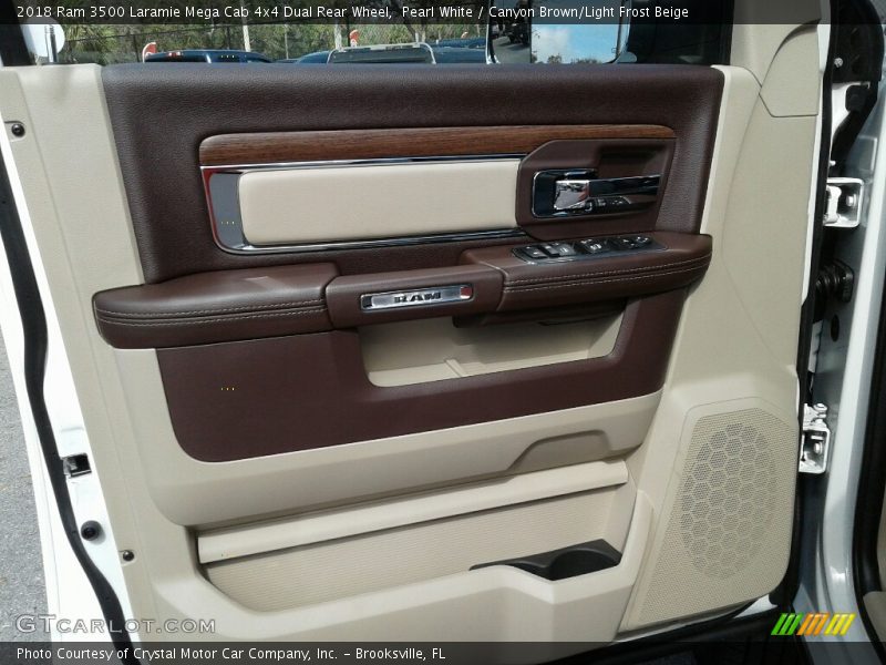 Pearl White / Canyon Brown/Light Frost Beige 2018 Ram 3500 Laramie Mega Cab 4x4 Dual Rear Wheel