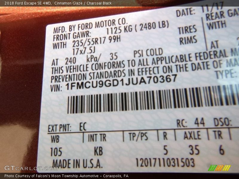 Cinnamon Glaze / Charcoal Black 2018 Ford Escape SE 4WD
