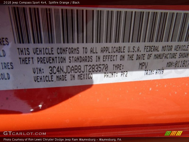 Spitfire Orange / Black 2018 Jeep Compass Sport 4x4