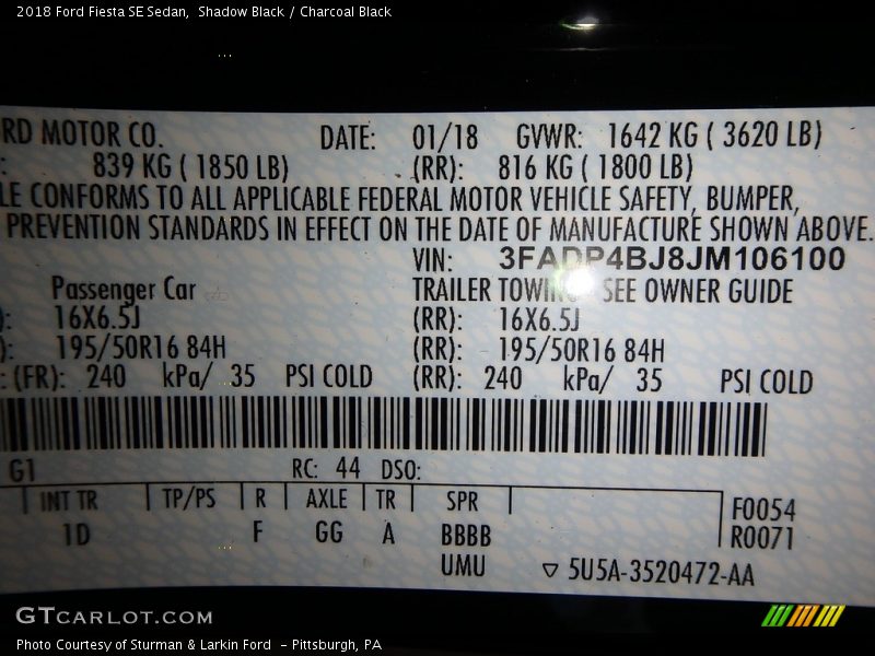 Shadow Black / Charcoal Black 2018 Ford Fiesta SE Sedan