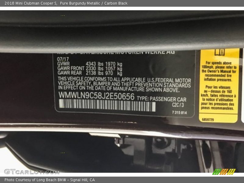 2018 Clubman Cooper S Pure Burgundy Metallic Color Code C2C