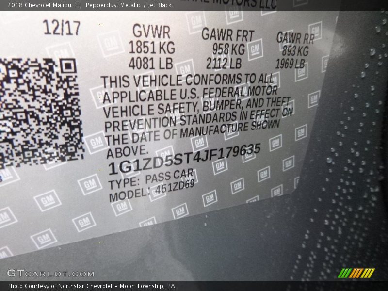 Pepperdust Metallic / Jet Black 2018 Chevrolet Malibu LT