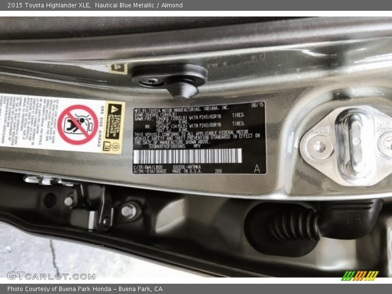 Nautical Blue Metallic / Almond 2015 Toyota Highlander XLE